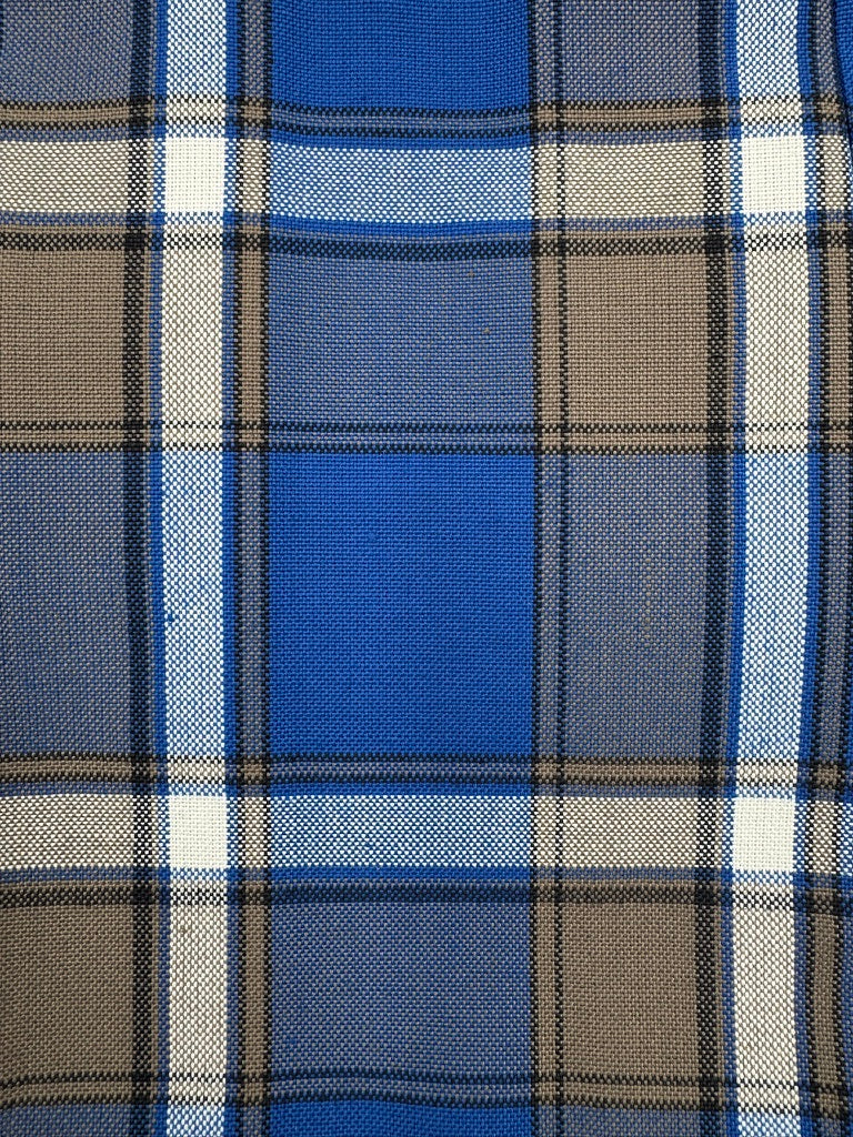 Close-up of blue and brown plaid fabric