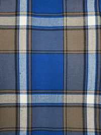 Close-up of blue and brown plaid fabric
