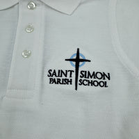 Gray polo shirt with Saint Simon Parish School logo