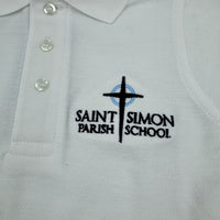 Gray polo shirt with Saint Simon Parish School logo